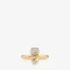 Jc Pearl Cube Ring Gold Metal Ring with Pearl and Crystal Cube