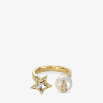 Jc Star Pearl Ring Gold-Finish Metal Ring with Crystal Star and Pearl