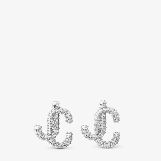Jc Studs Silver-Finish Metal Jc Stud Earrings with Swarovski Crystals