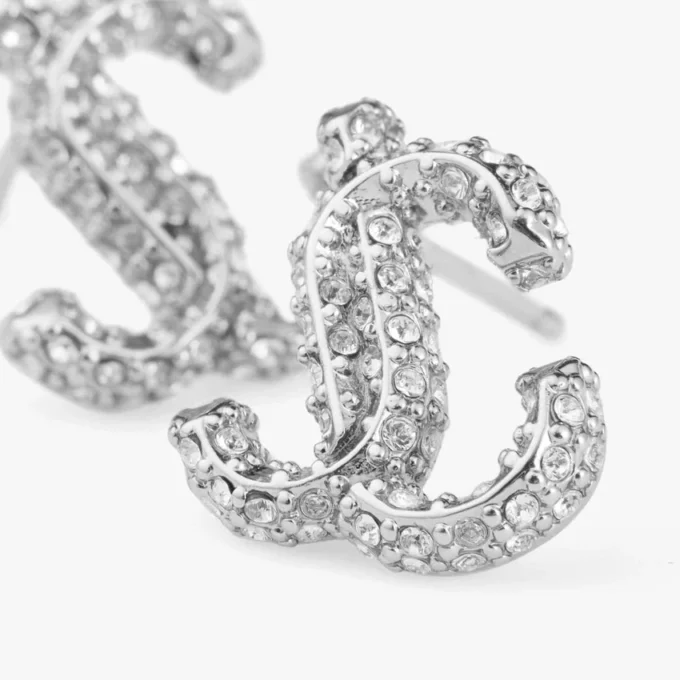Jc Studs Silver-Finish Metal Jc Stud Earrings with Swarovski Crystals