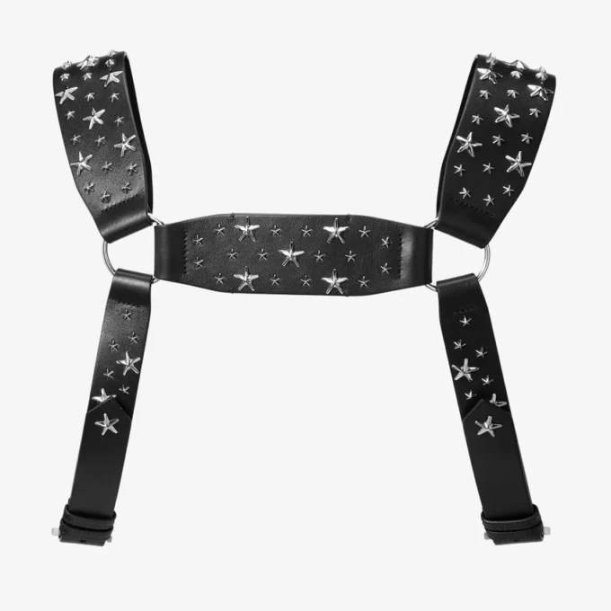 Jimmy Choo Noir Kei Ninomiya All Stars Harness Black Smooth Calf Leather Harness with  Metal Multi Star Embellishment