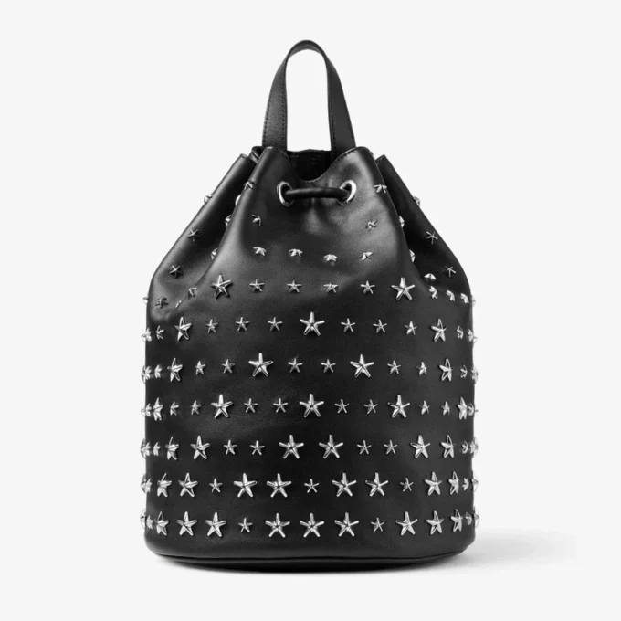 Jimmy Choo Noir Kei Ninomiya Backpack  Black Nappa Leather Backpack with Metal Multi Star Embellishment