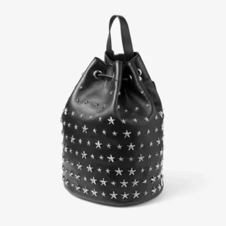 Jimmy Choo Noir Kei Ninomiya Backpack  Black Nappa Leather Backpack with Metal Multi Star Embellishment