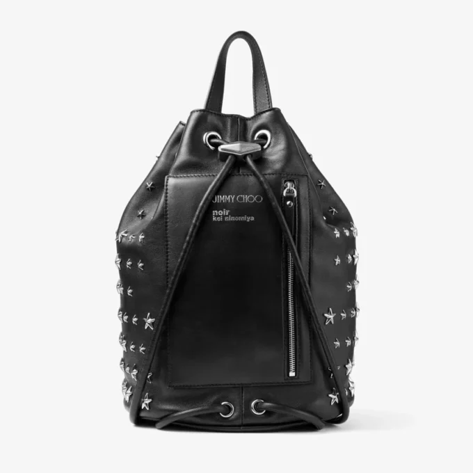 Jimmy Choo Noir Kei Ninomiya Backpack  Black Nappa Leather Backpack with Metal Multi Star Embellishment