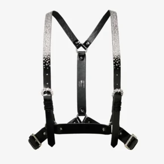 Jimmy Choo Noir Kei Ninomiya Crystals Harness Black Shiny Leather Harness with Crystal Hotfix Embellishment