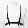 Jimmy Choo Noir Kei Ninomiya Crystals Harness Black Shiny Leather Harness with Crystal Hotfix Embellishment