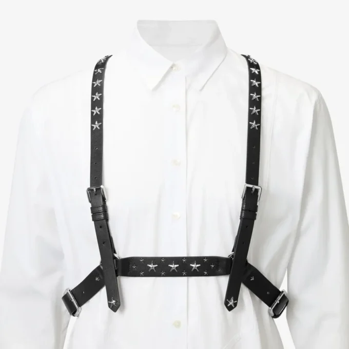 Jimmy Choo Noir Kei Ninomiya Single Star Harness Black Smooth Calf Leather Harness with Metal Multi Star Embellishment