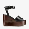 Jori 100 Black Shiny Calf Leather and Shiny Cork Wedges