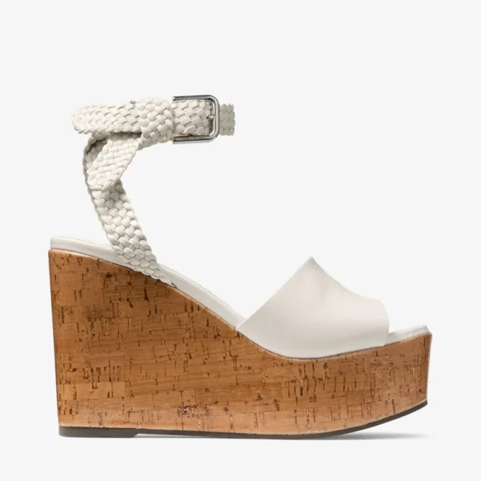 Jori 100 Latte Shiny Calf Leather and Shiny Cork Wedges