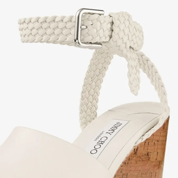 Jori 100 Latte Shiny Calf Leather and Shiny Cork Wedges