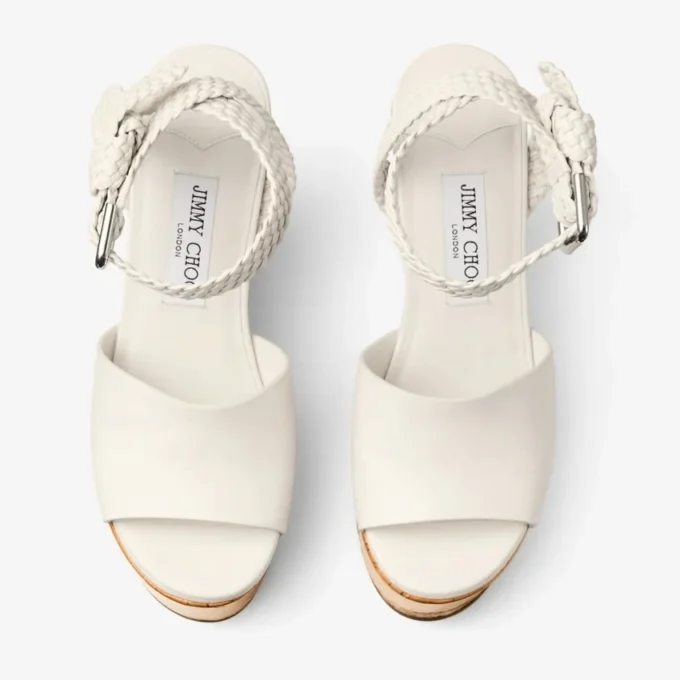 Jori 100 Latte Shiny Calf Leather and Shiny Cork Wedges