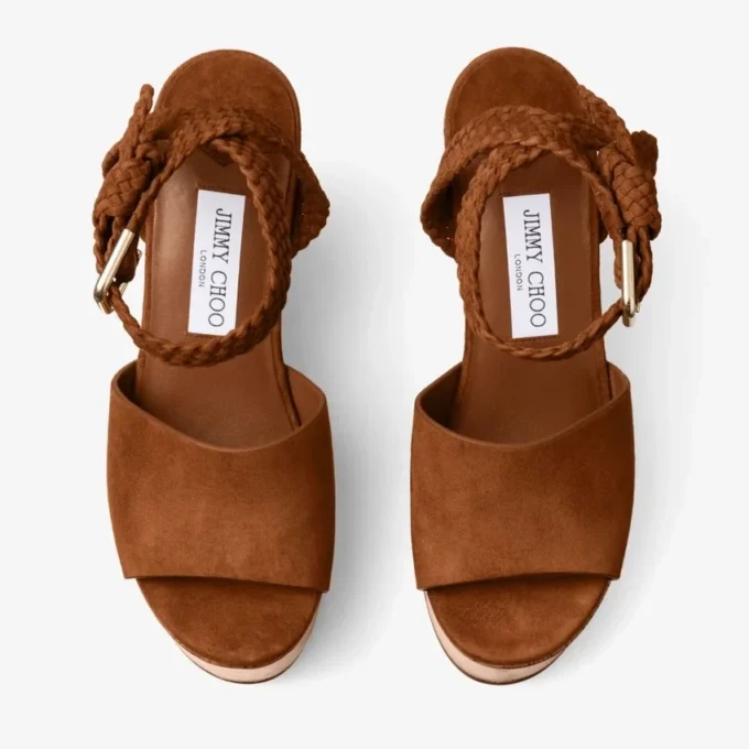 Jori 100 Tan Suede and Shiny Cork Wedges