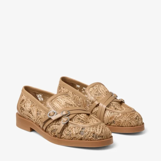 Kalia Loafer Natural Flower Woven Raffia and Calf Leather Loafers