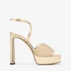 Karli Platform 125 Gold Illusion Crystal Mesh and Liquid Metal Leather Sandals