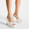 Karli Platform 125 Ivory Satin Crystal Platform Sandals