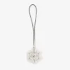 Knitted Flower Charm Latte Knitted Wool Flower Charm with Leather Trims