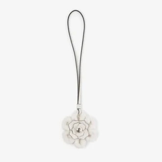 Knitted Flower Charm Latte Knitted Wool Flower Charm with Leather Trims
