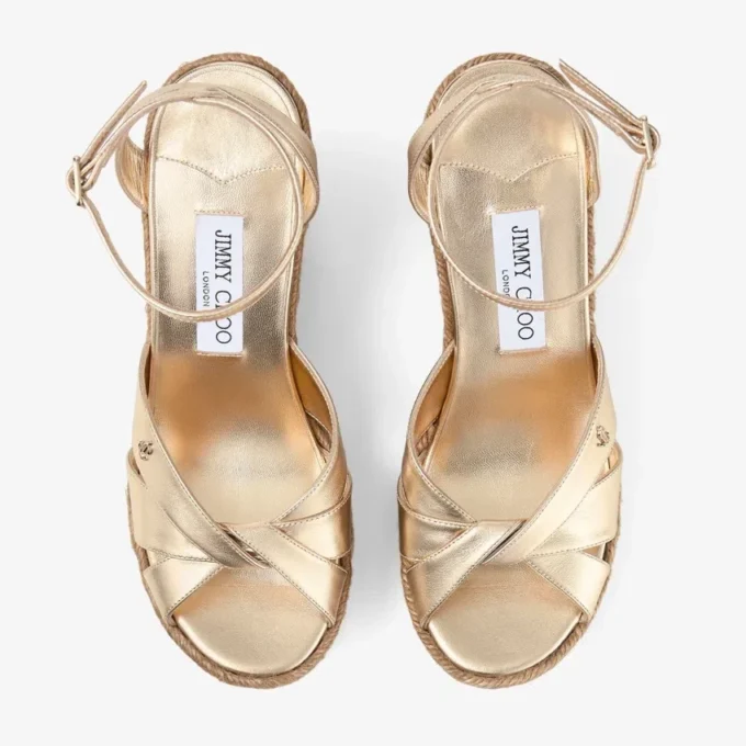 Korra 100 Gold Metallic Nappa Leather Wedges