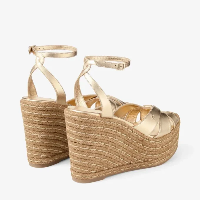 Korra 100 Gold Metallic Nappa Leather Wedges