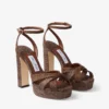 Kove 120 Chocolate and Tan Fine Raffia Platform Sandals