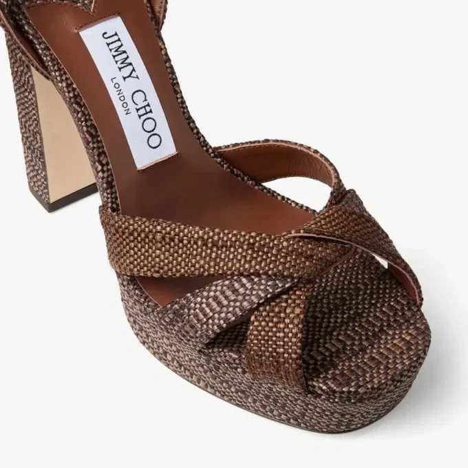 Kove 120 Chocolate and Tan Fine Raffia Platform Sandals