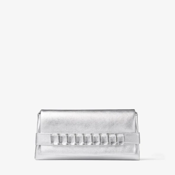 Kya Silver Metallic Nappa Leather Clutch Bag