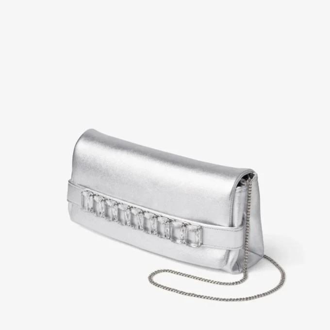 Kya Silver Metallic Nappa Leather Clutch Bag