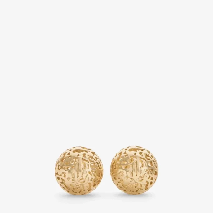 Lace Sphere Studs Gold Finish Metal Sphere Stud Earrings