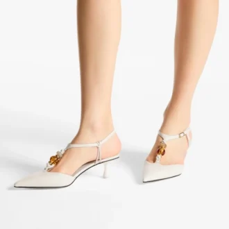 Lauri 50 Latte Mix Nappa Leather Slingbacks with Beads