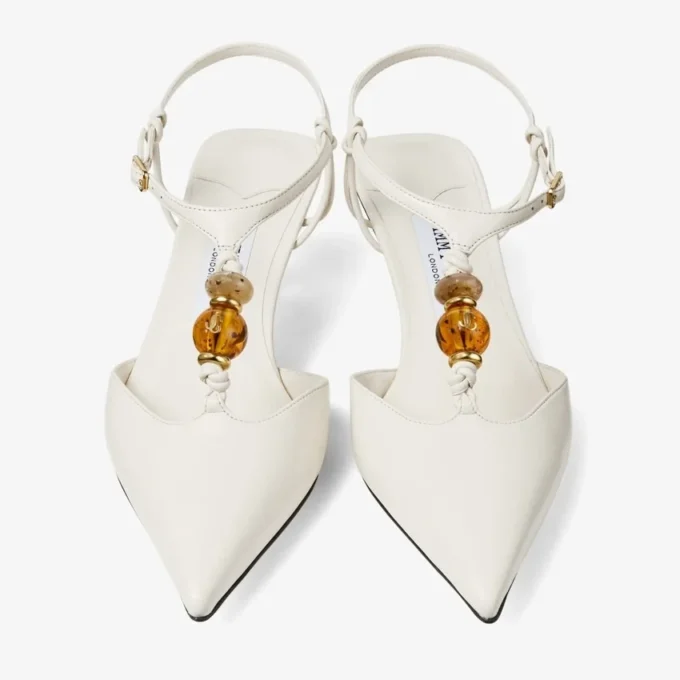 Lauri 50 Latte Mix Nappa Leather Slingbacks with Beads