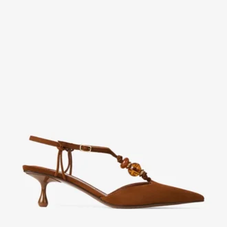 Lauri 50 Tan Mix Suede Slingbacks with Beads