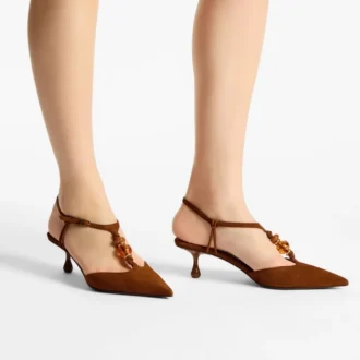 Lauri 50 Tan Mix Suede Slingbacks with Beads