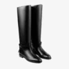 Lawton Knee Boot Flat Black Calf Leather and Soft Vachetta Knee High Boots