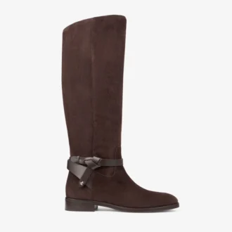 Lawton Knee Boot Flat Chocolate Suede and Calf Leather Knee High Boots