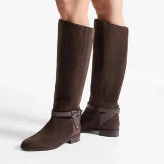 Lawton Knee Boot Flat Chocolate Suede and Calf Leather Knee High Boots
