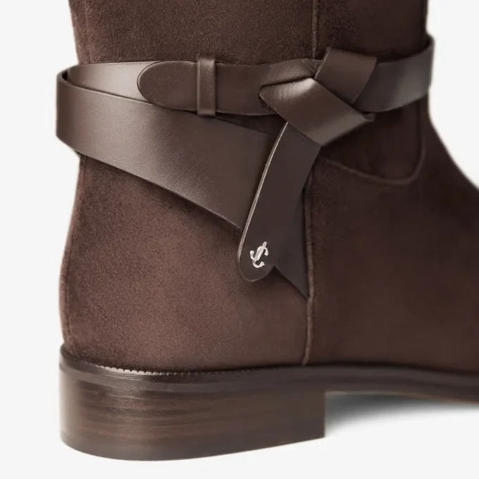 Lawton Knee Boot Flat Chocolate Suede and Calf Leather Knee High Boots
