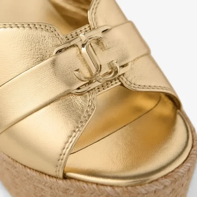 Leda Wedge 100 Gold Metallic Nappa Leather Mule Wedge