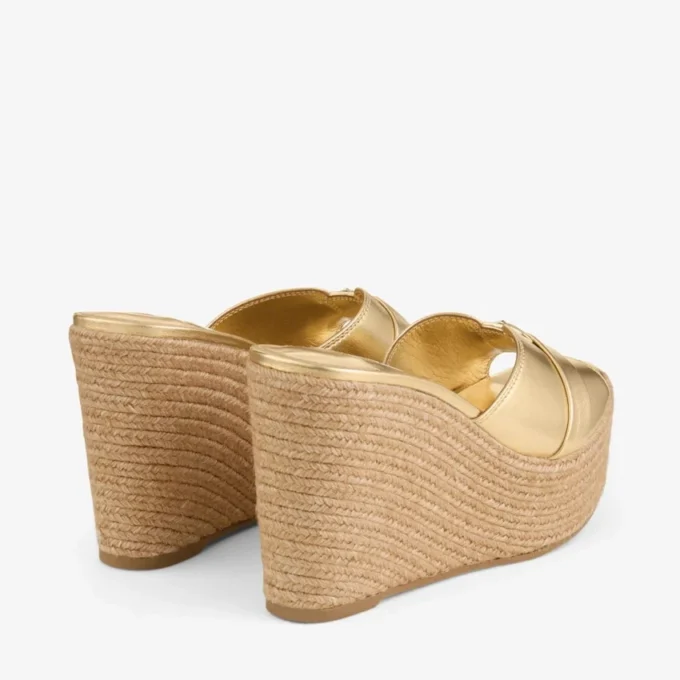 Leda Wedge 100 Gold Metallic Nappa Leather Mule Wedge