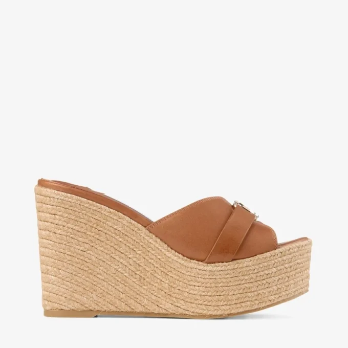 Leda Wedge 100 Tan Nappa Leather Mule Wedge