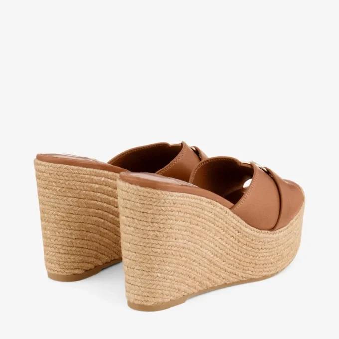 Leda Wedge 100 Tan Nappa Leather Mule Wedge