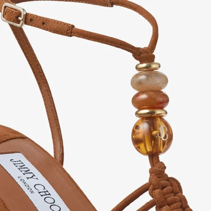Lemi Wedge 100 Tan Mix Suede Wedges with Beads