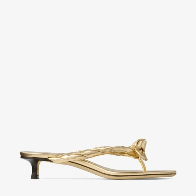 Liss 35 Gold Metallic Nappa Leather Mule Sandals with Bow
