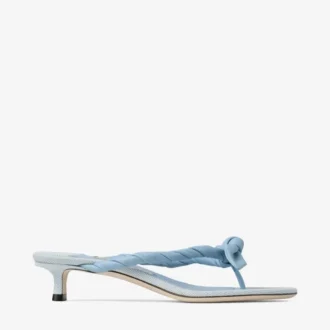 Liss 35 Riviera Blue Mix Soft Glove Leather and Flecked Canvas Mule Sandals with Nappa Leather Bow
