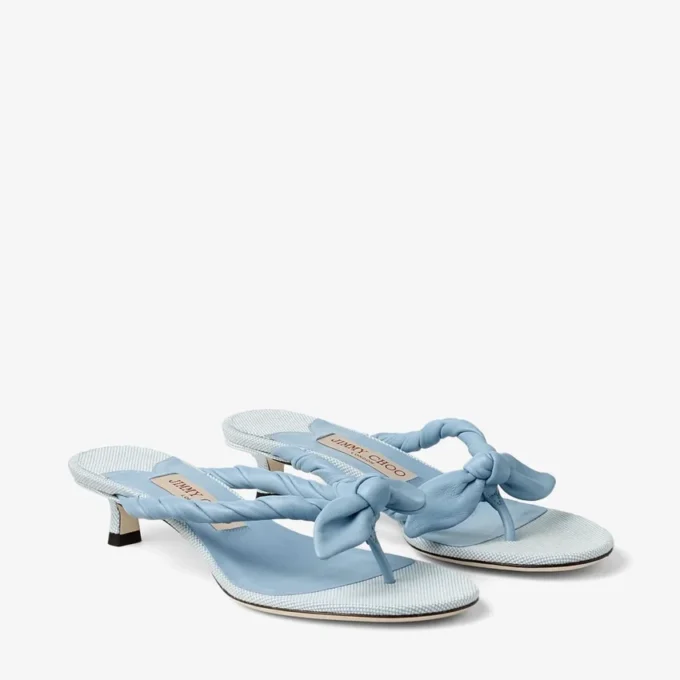 Liss 35 Riviera Blue Mix Soft Glove Leather and Flecked Canvas Mule Sandals with Nappa Leather Bow