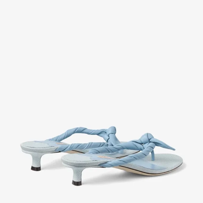 Liss 35 Riviera Blue Mix Soft Glove Leather and Flecked Canvas Mule Sandals with Nappa Leather Bow