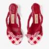 Liss 35 Ruby Red Mix Mixed Gingham Cotton Mule Sandals with Gingham Bow