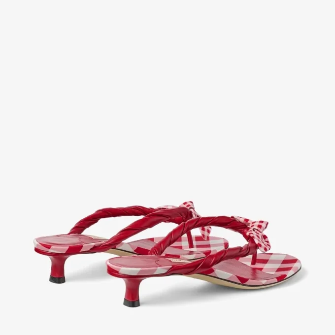 Liss 35 Ruby Red Mix Mixed Gingham Cotton Mule Sandals with Gingham Bow