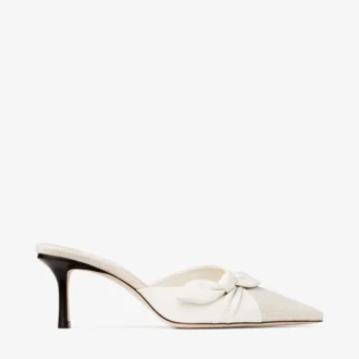 Livi 65 Almond and Latte Mix Flecked Canvas and Soft Glove Leather Mules with Nappa Leather Bow