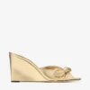 Livi Wedge 85 Gold Metallic Nappa Leather Mules Wedges with Bow