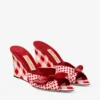 Livi Wedge 85 Ruby Red Mix Mixed Gingham Cotton Mule Wedges with Gingham Bow